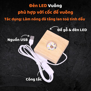 Giá Đỡ Gỗ Tròn Vuông Phát Sáng, Đèn LED Đế Gỗ 6cm/8cm Trang Trí Cốc Pha Lê Có Công Tắc Nguồn USB
