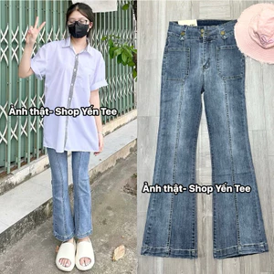 Quần jeans ống loe cạp to, ống loe nhẹ dễ mặc , đi học , đi chơi đều xinh