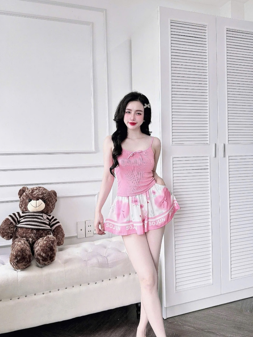 Ảnh Đồ Ngủ Sexy Nữ SOJUN Bộ 2 Dây Thun - Quần Latin Giả Váy Dưới 60Kg 2