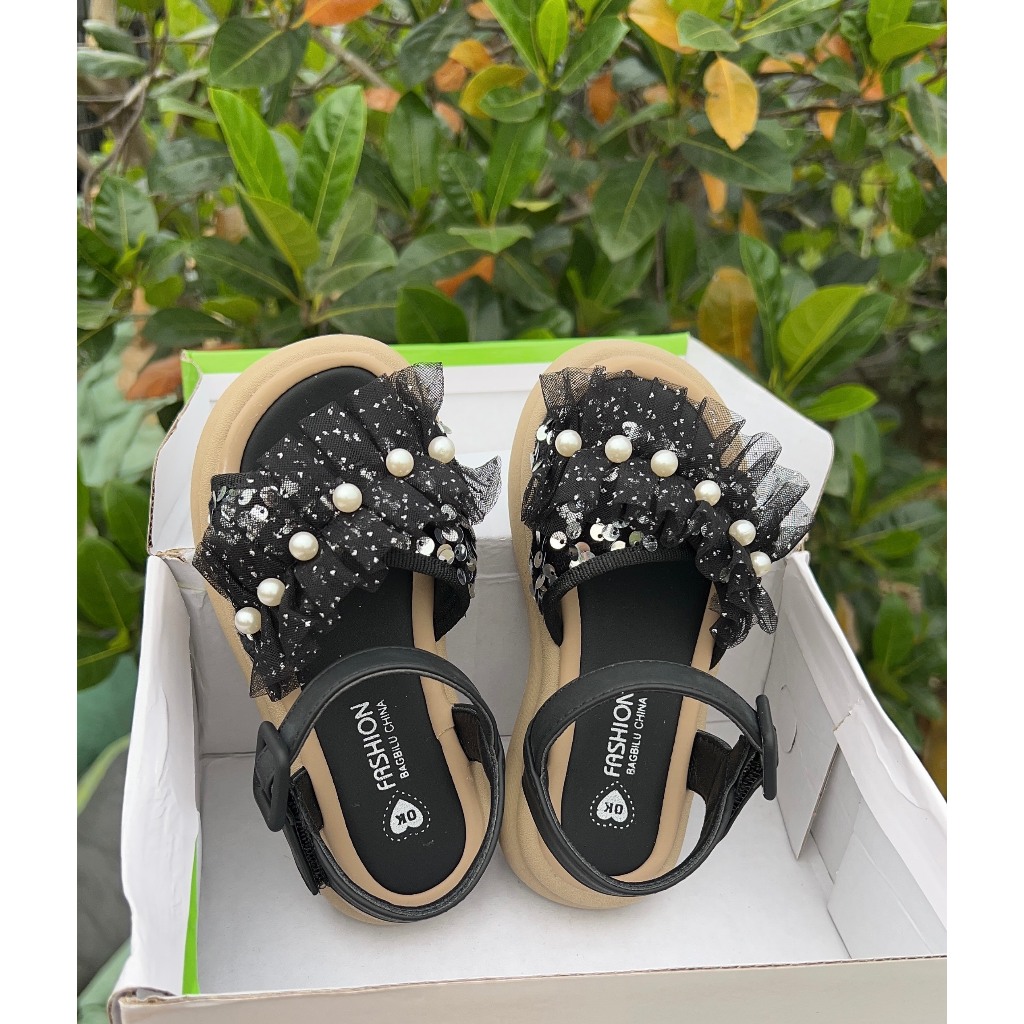 sandal bé gái dép quai hậu cho bé nhún bèo xinh xắn đính ngọc công chúa mẫu mới êm chân nhẹ QCCC có hộp A9319 ( ảnh thật