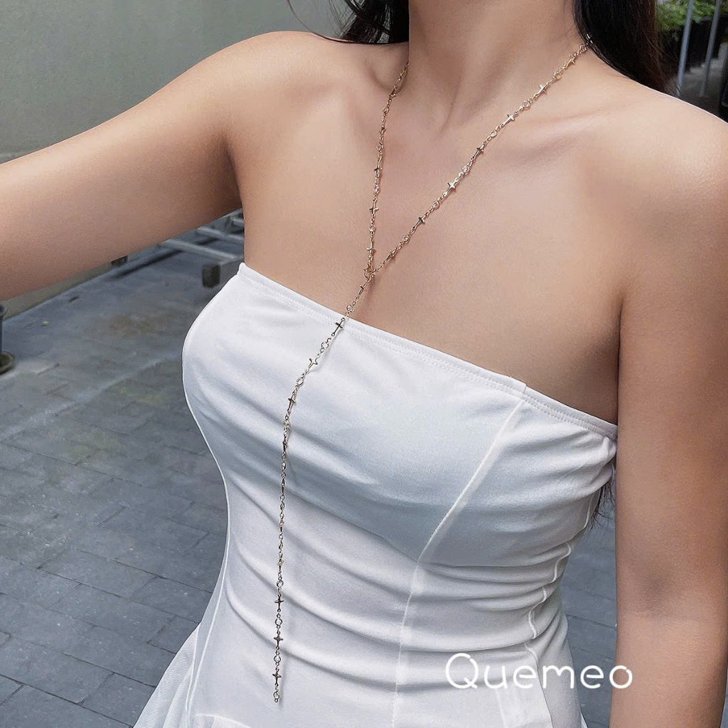 Vòng cổ Dáng Dài / Vòng bụng Nhiều lớp bằng Kim Loại QUEMEO Đai Ngọc trai nhiều màu thép không gỉ HOẢ TỐC