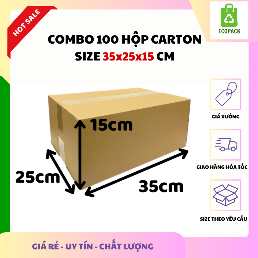 ECOPACK - 35x25x15 COMBO 100 thùng catton, bìa catton đóng hàng ...