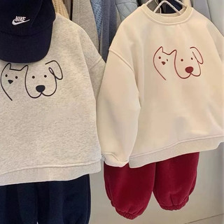 Áo nỉ bé Batala Kids, Áo Hoodie nỉ bông 2 màu BE XÁM in hình chú CÚN thu đông 2024