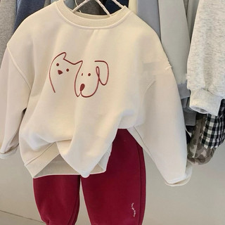 Áo nỉ bé Batala Kids, Áo Hoodie nỉ bông 2 màu BE XÁM in hình chú CÚN thu đông 2024