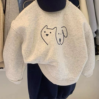 Áo nỉ bé Batala Kids, Áo Hoodie nỉ bông 2 màu BE XÁM in hình chú CÚN thu đông 2024