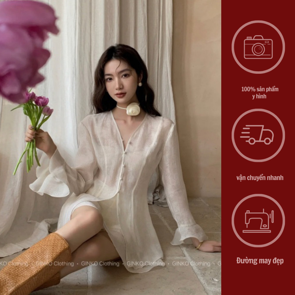 GINKO CLOTHING_Set tơ crep áo tay loe phối chân váy xòe 2 lớp phong cách tiểu thư cực xinh_SETGC2307