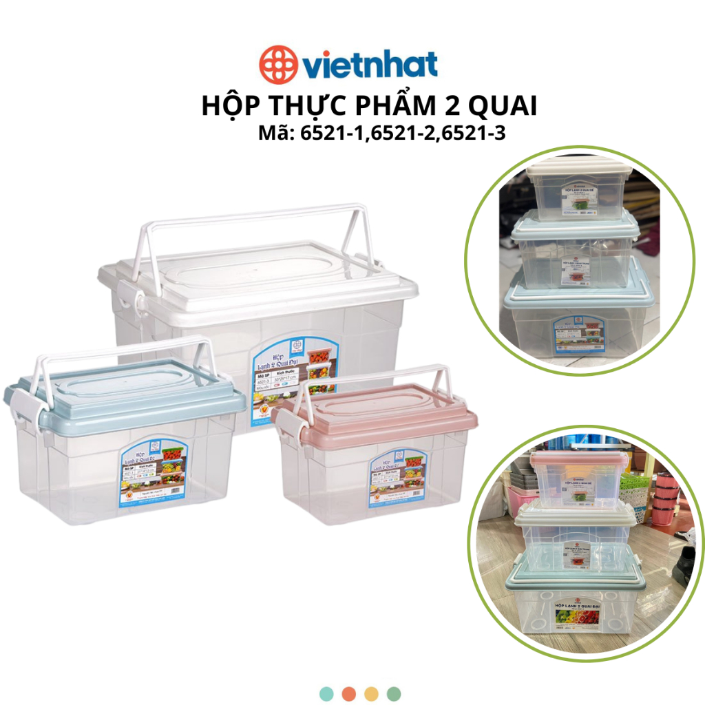 Hộp Đựng Thực Phẩm Có Quai Sách, Hộp Bảo Quản Ngăn Đông Lạnh Chính Hãng Việt Nhật (6521)