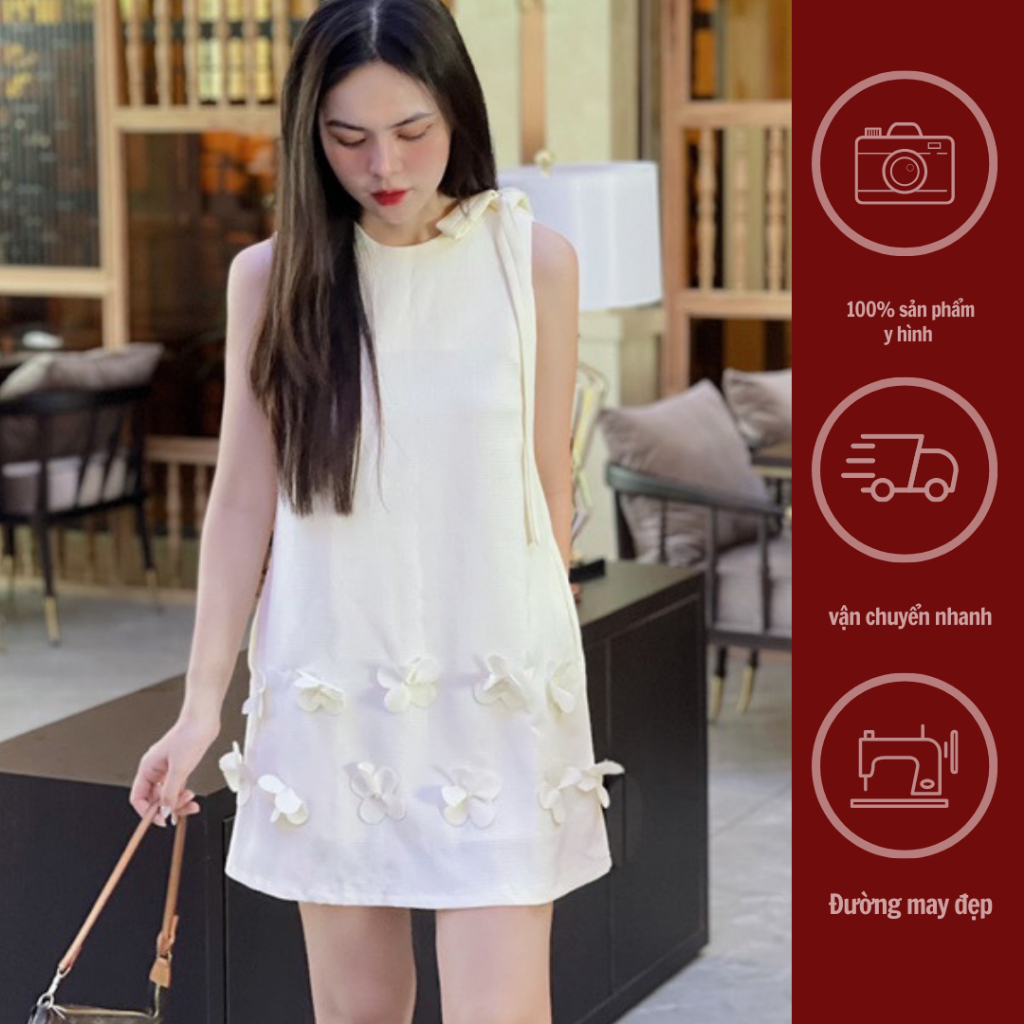 GINKO CLOTHING_Váy chữ A hoa nơ vai_VGC2313