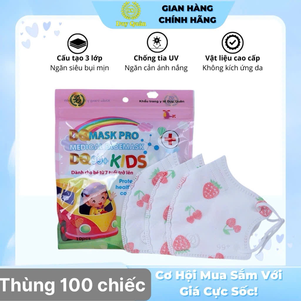 THÙNG 100 CHIẾC KHẨU TRANG 6D KIDS DUY QUÂN KHÁNG KHUẨN , CHỐNG BỤI MỊN