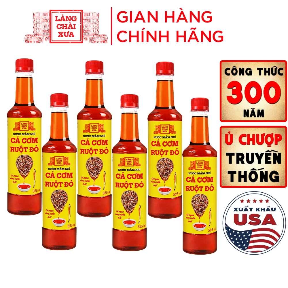 Ảnh Thùng 6 chai nước mắm nhỉ cá cơm ruột đỏ Làng Chài Xưa 525ml/chai cá ngon vùng nước trồi 300 năm truyền thống 1