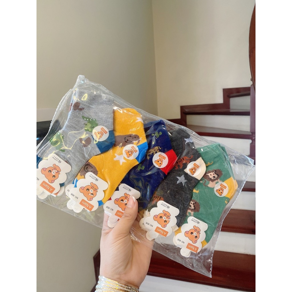 Tất cho bé, set 5 đôi tất sơ sinh họa tiết dễ thương cho bé từ 0-1 tuổi BN01