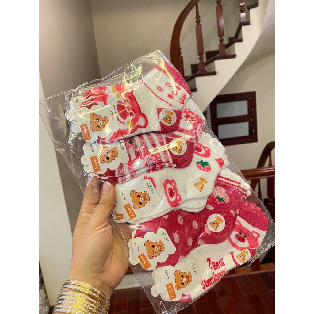 Tất cho bé, set 5 đôi tất sơ sinh họa tiết dễ thương cho bé từ 0-1 tuổi BN01