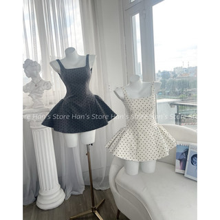[HAN’S STORE ]VÁY HAI DÂY CHẤM BI ÉP NHUNG NỔI TÙNG BỒNG BỀNH (ẢNH THẬT)