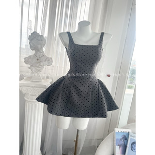 [HAN’S STORE ]VÁY HAI DÂY CHẤM BI ÉP NHUNG NỔI TÙNG BỒNG BỀNH (ẢNH THẬT)
