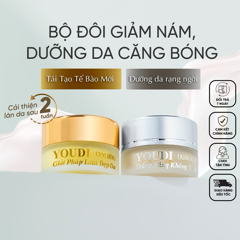 Combo Kem giảm nám tàn nhang dưỡng trắng căng bóng da YOUDI 7gam