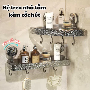 Kệ để đồ nhà tắm trong suốt TORO sang trọng có cốc hút gắn tường chịu lực tốt có móc treo đồ đi kèm