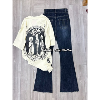 Quần jeans ống loe xanh đậm thêu túi sau chất đẹp Yến Tee Shop #10032