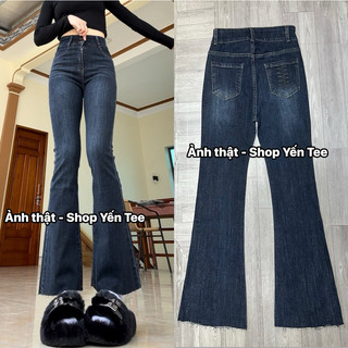 Quần jeans ống loe xanh đậm thêu túi sau chất đẹp Yến Tee Shop #10032