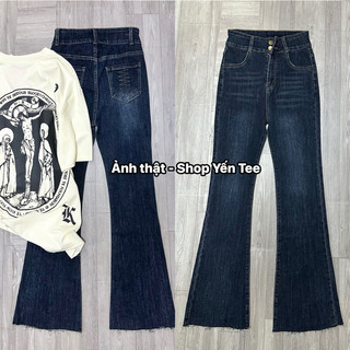 Quần jeans ống loe xanh đậm thêu túi sau chất đẹp Yến Tee Shop #10032