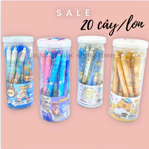 Lon 20 cây Bút Gel Bấm Xóa Được có hình Capybara, Labubu, Elsa ngòi 0.5 ...