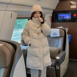 M.H STYLE ORDER Áo khoác cotton nút sừng bò dày cổ đứng nữ 2024 phiên bản Hàn Quốc