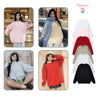 Áo sweater cổ tròn form rộng dáng trơn basic dễ mix đồ chất nỉ ép Hàn TOSUN S27