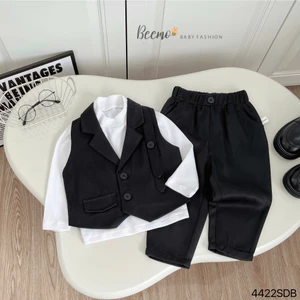 Set gile cổ vest phối đai phong cách Hàn Quốc cho bé trai, bộ gile vest công tử cho bé trai (kèm áo trong)