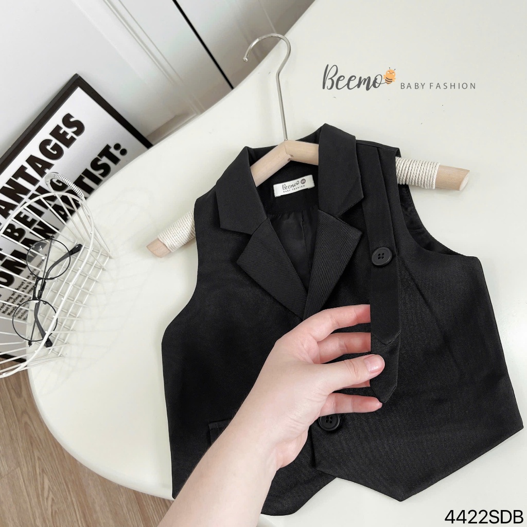 Set gile cổ vest phối đai  phong cách Hàn Quốc cho bé trai, bộ gile vest công tử cho bé trai (kèm áo trong)