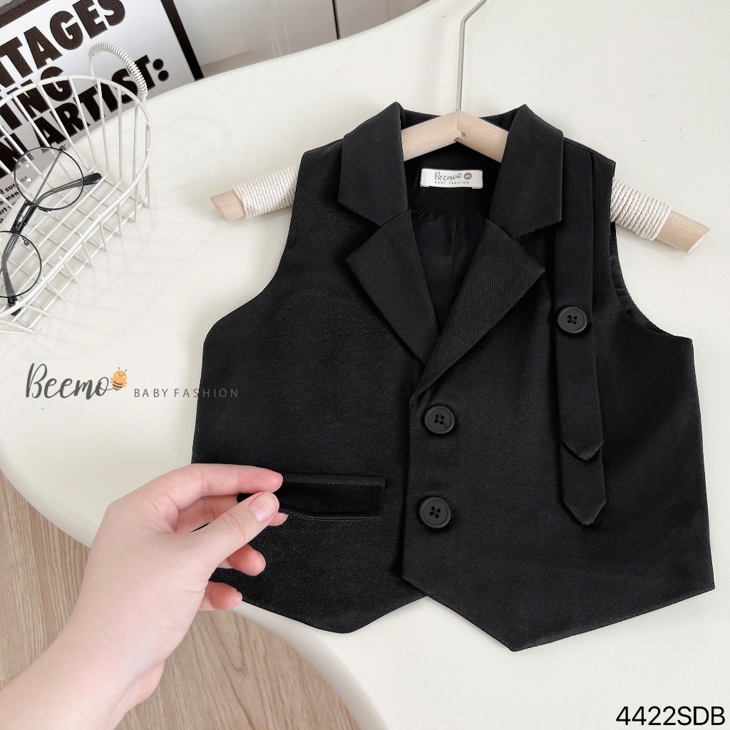 Set gile cổ vest phối đai  phong cách Hàn Quốc cho bé trai, bộ gile vest công tử cho bé trai (kèm áo trong)
