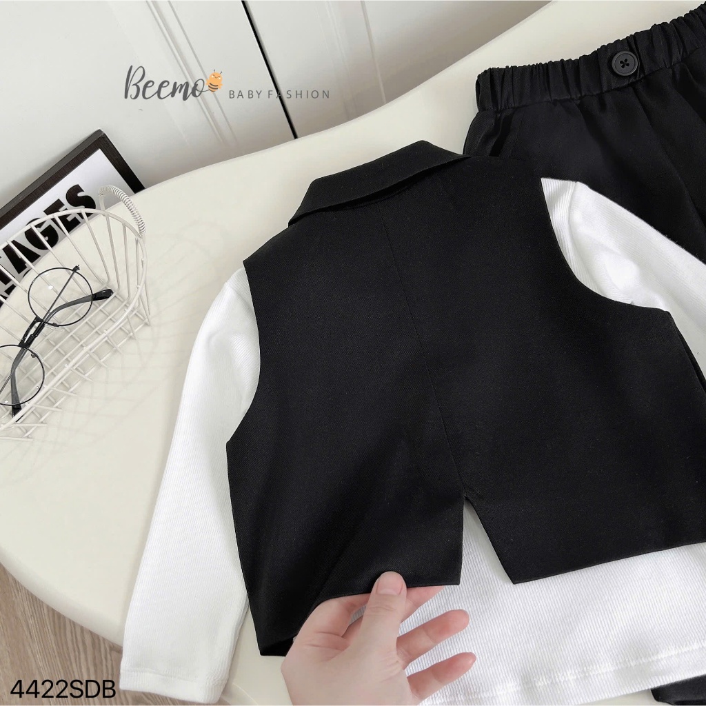 Set gile cổ vest phối đai  phong cách Hàn Quốc cho bé trai, bộ gile vest công tử cho bé trai (kèm áo trong)