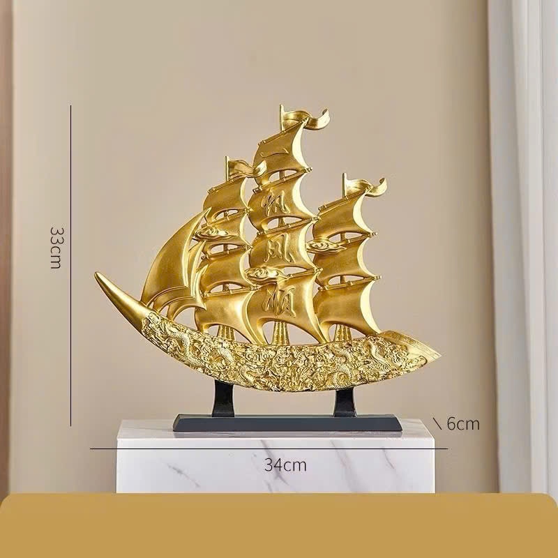 Tượng Thuyền Thuận Buồm Xuôi Gió Composite cao cấp Trang trí phong cách quà tặng tân gia khai trương kích thước 33x34cm