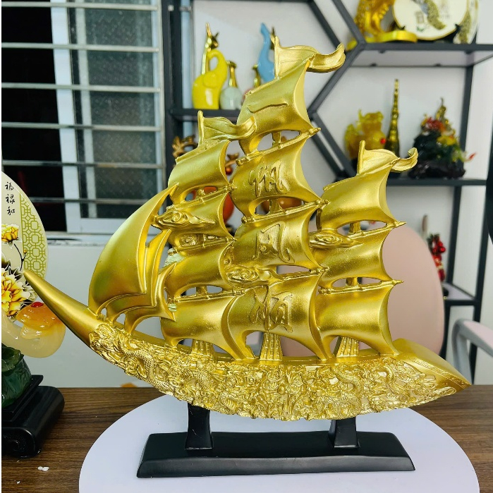 Tượng Thuyền Thuận Buồm Xuôi Gió Composite cao cấp Trang trí phong cách quà tặng tân gia khai trương kích thước 33x34cm