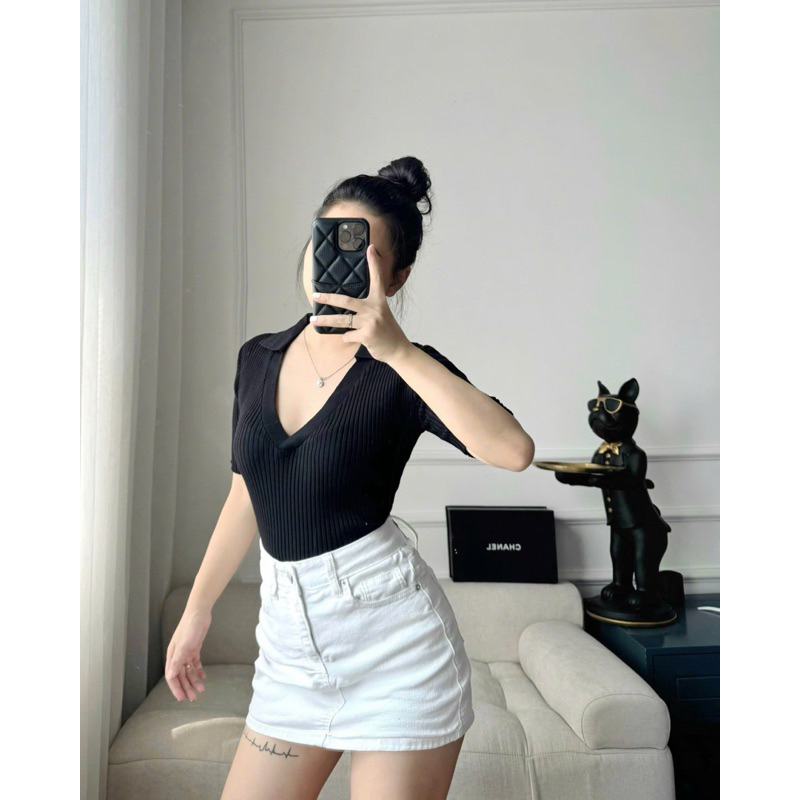 [ New 2025 ] Áo Polo Nữ Cổ V Dáng Basic ZR - Chất Len Tăm Co Giãn, Tôn Dáng Hàng Xuất 2025