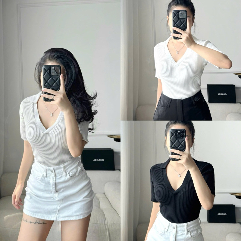 [ New 2025 ] Áo Polo Nữ Cổ V Dáng Basic ZR - Chất Len Tăm Co Giãn, Tôn Dáng Hàng Xuất 2025