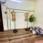 Sào treo quần áo 2 tầng inox có bánh xe, sào treo quần áo shop trẻ em người lớn dày dặn chắc chắc ảnh chụp thật (T10) — ảnh 7