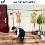 Sào treo quần áo 2 tầng inox có bánh xe, sào treo quần áo shop trẻ em người lớn dày dặn chắc chắc ảnh chụp thật (T10) — ảnh 3