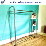 Sào treo quần áo 2 tầng inox có bánh xe, sào treo quần áo shop trẻ em người lớn dày dặn chắc chắc ảnh chụp thật (T10) — ảnh 5