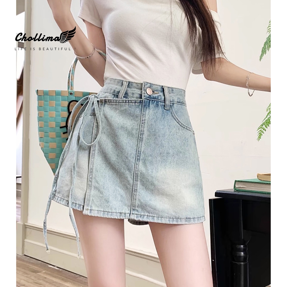 Ảnh Quần shorts jeans nữ giả váy Chollima VAY502 thắt nơ - quần váy ngắn form chữ A phong cách hàn 2