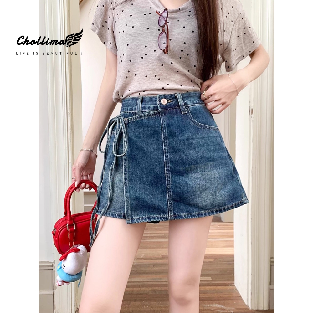 Ảnh Quần shorts jeans nữ giả váy Chollima VAY502 thắt nơ - quần váy ngắn form chữ A phong cách hàn 1