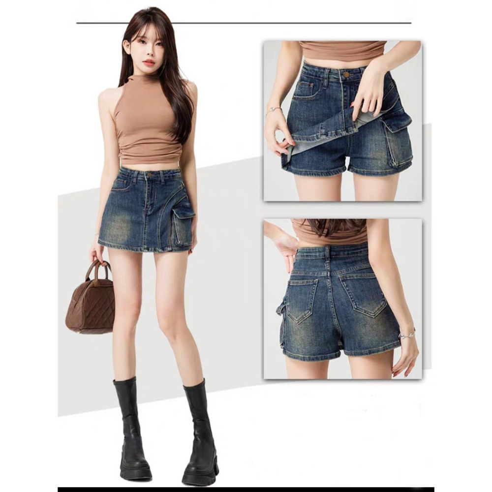 Quần đùi jeans nữ giả váy Chollima VAY501 túi hộp - quần váy ngắn form ...