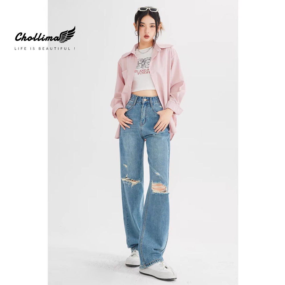 Ảnh Quần jeans nữ Chollima ống rộng SIMPLE JEAN rách cá tính QD260 ulzzang phong cách hàn quốc năng động 3