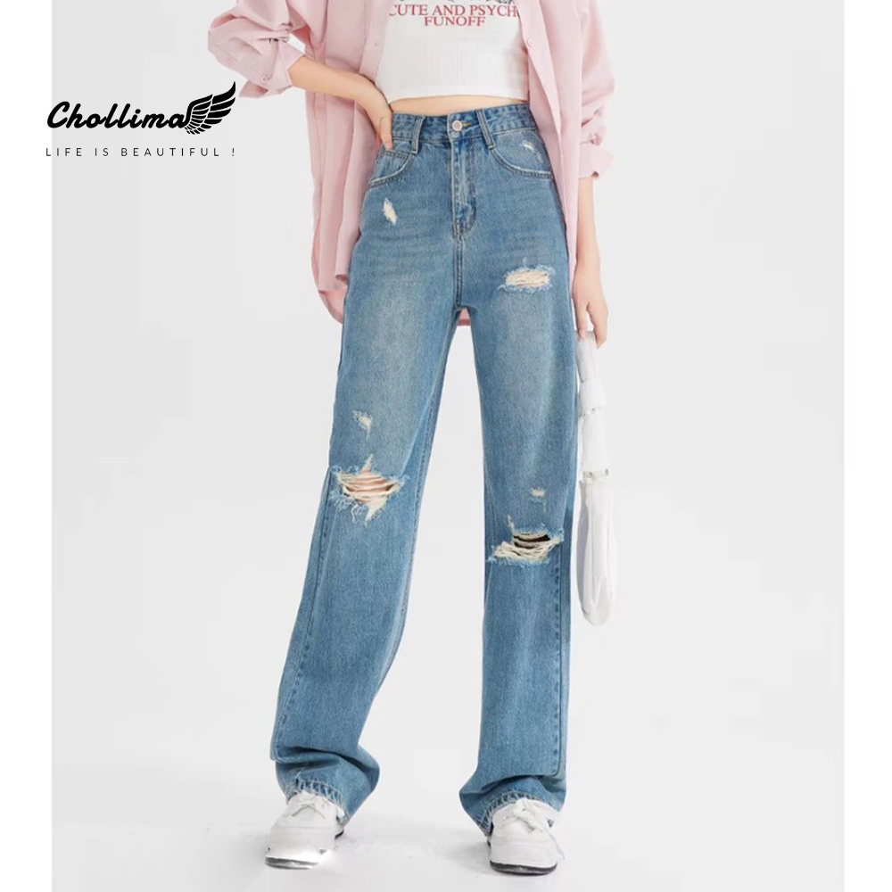 Quần jeans nữ Chollima ống rộng SIMPLE JEAN rách cá tính QD260 ulzzang ...