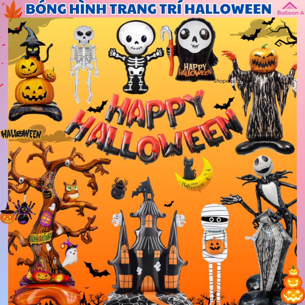 Bong Bóng Trang Trí HALLOWEEN, Bóng Cây Ma 4D, Phù Thủy, Bộ Xương, Bí Ngô...