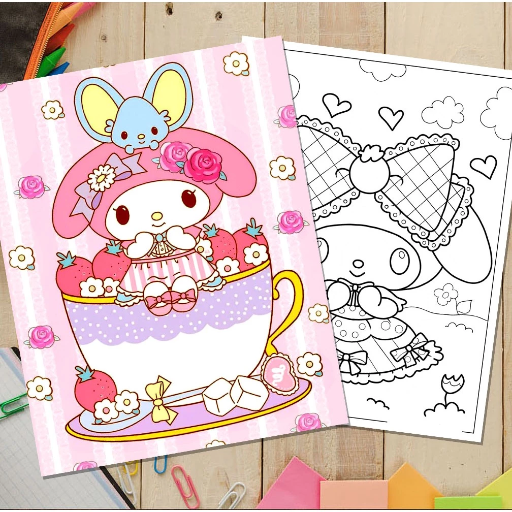 Bộ 50 tranh tô màu cho bé chủ đề My Melody Size A4, A5. Giúp bé tập tô màu sáng tạo phát trển năng k