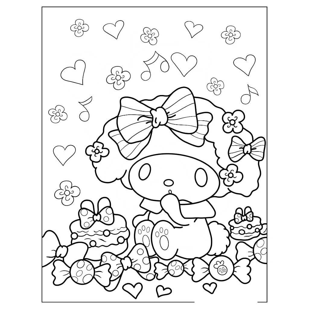 Bộ 50 tranh tô màu cho bé chủ đề My Melody Size A4, A5. Giúp bé tập tô màu sáng tạo phát trển năng k
