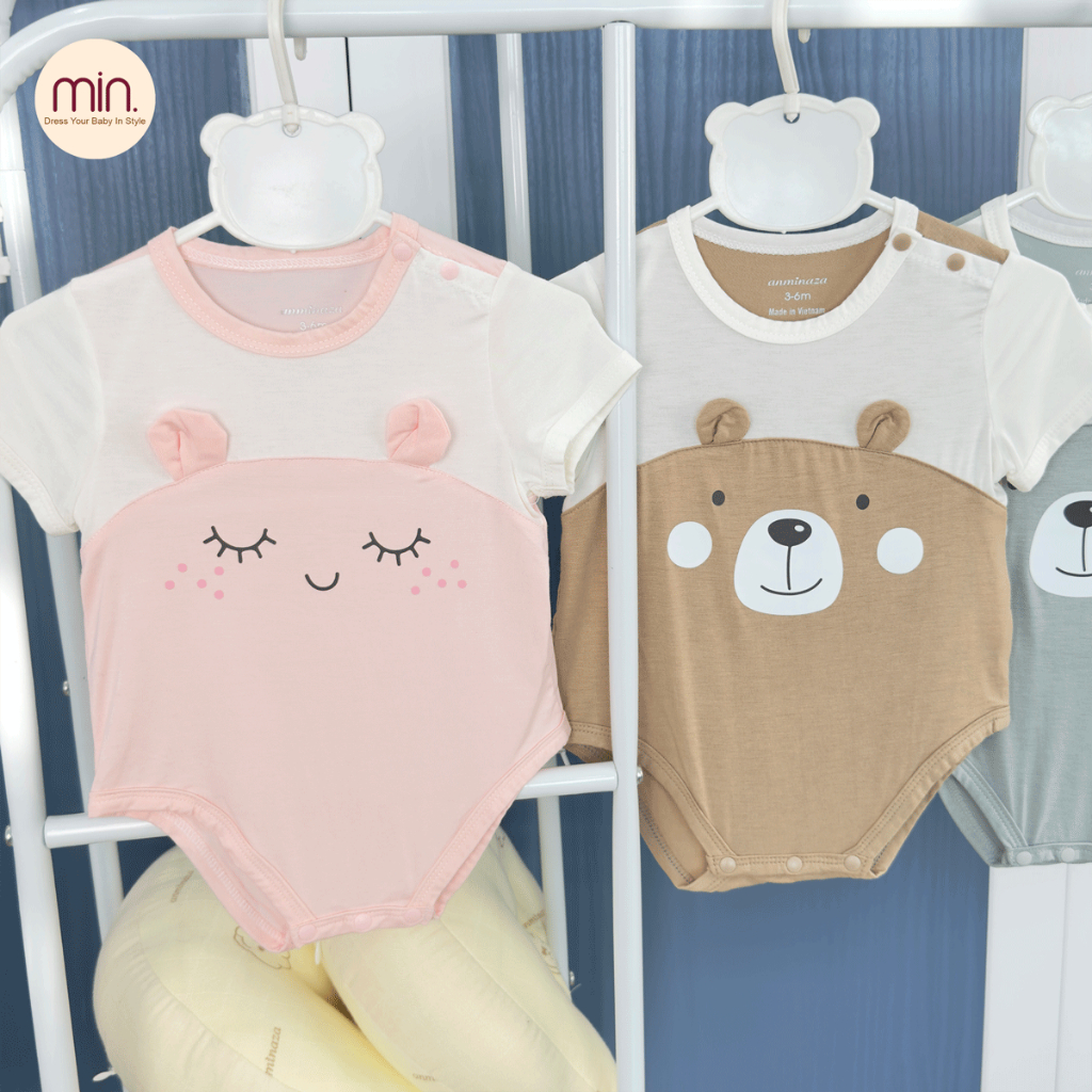 Body Chip Cộc Tay Gấu Xinh Cho Bé Anminaza Vải Sợi Tre Pettit Cao Cấp - Hàng Chính Hãng AMI0153
