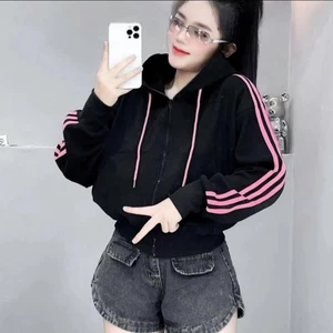 ÁO KHOÁC NỈ PHỐI VIỀN SỌC NHIỀU MÀU ĐA DẠNG CÓ NÓN PHONG CÁCH TRẺ TRUNG NỮ TÍNH PHÙ HỢP THỜI TRANG