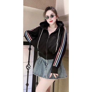 ÁO KHOÁC NỈ PHỐI VIỀN SỌC NHIỀU MÀU ĐA DẠNG CÓ NÓN PHONG CÁCH TRẺ TRUNG NỮ TÍNH PHÙ HỢP THỜI TRANG