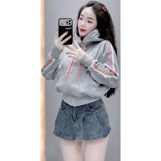 ÁO KHOÁC NỈ PHỐI VIỀN SỌC NHIỀU MÀU ĐA DẠNG CÓ NÓN PHONG CÁCH TRẺ TRUNG NỮ TÍNH PHÙ HỢP THỜI TRANG