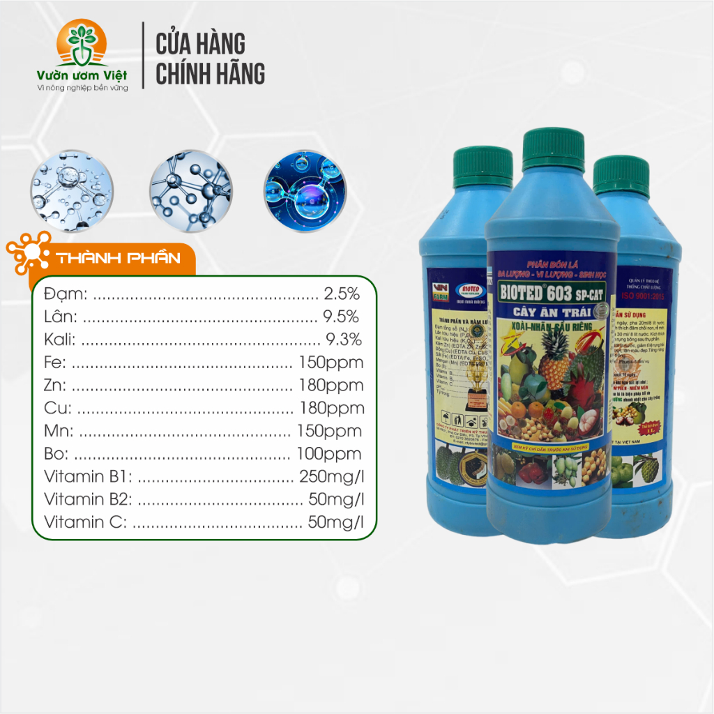 Phân bón lá Bioted 603 dưỡng thân, lá, quả toàn diện, nuôi dưỡng từ gốc đến ngọn - 1 Lít